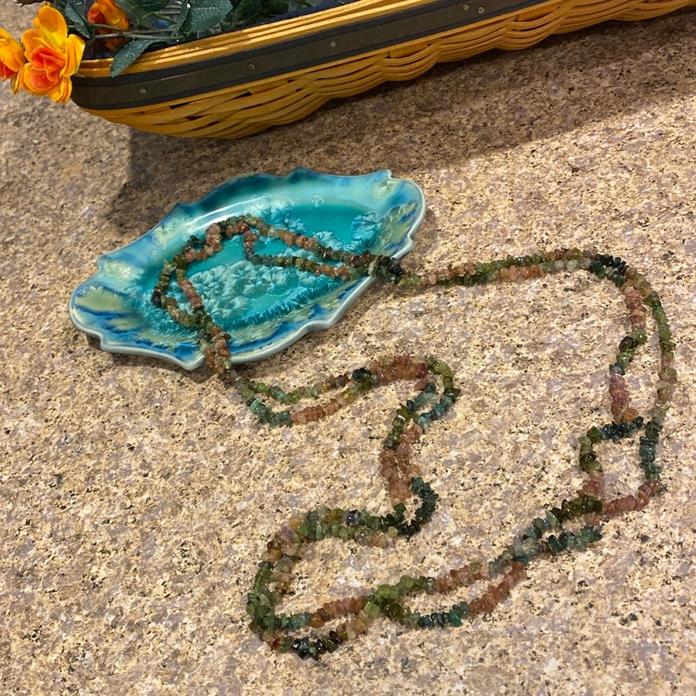 2 Vintage Tourmaline (?) Necklaces Multicolored Pink Green Watermelon Colors - Picture 3 of 11
